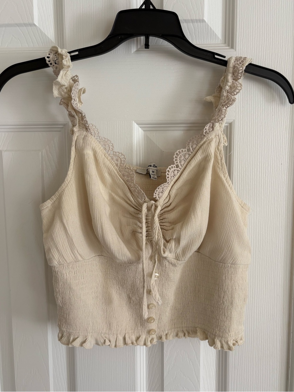 Cream Lace-Trim Cropped Tank Top